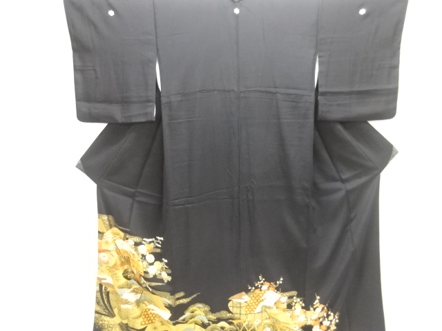 JAPANESE KIMONO / TOMESODE / EMBROIDERY / KINSAI / PINE & KIKU